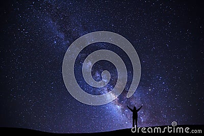 Landscape with milky way galaxy, Starry night sky with stars and Stock Photo