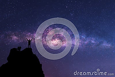 Landscape with Milky Way. Night sky with stars. Stock Photo