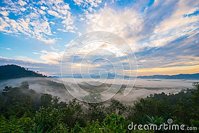 Landscape of misty mountain forest covered hills at khao khai nu Stock Photo