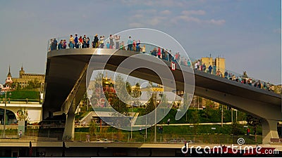 Landscape of modern park Zaryadye and soaring pedestrian bridge, Moscow, Russia Editorial Stock Photo