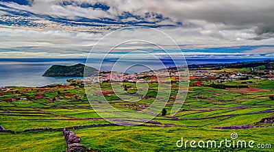 Landscape with Monte Brasil volcano and Angra do Heroismo, Terceira island, Azores, Poetugal Stock Photo