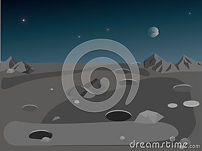 Landscape of the moon`s surface, vector illustration seamleas Vector Illustration