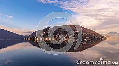 Landscape of Morcote and Lugano lake Editorial Stock Photo