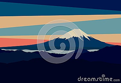 Landscape with Mountain Peaks in Japan. View of Mount Fuji Vector Illustration