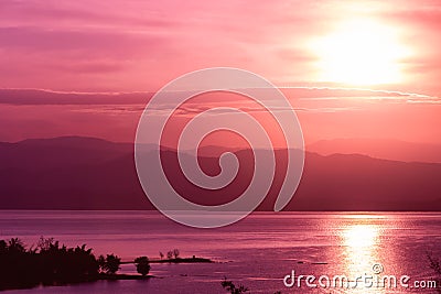 Landscape mountain range and purple sky at the sunset Stock Photo