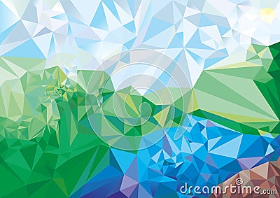 Landscape with a mountain river of polygons, vector pattern of polygons Stock Photo