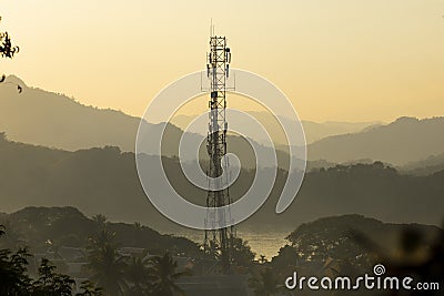 Landscape of mountains and antenna at sunset, Luang Prabang, Laos Stock Photo