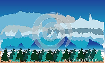 Landscape with mountains and trees Vector Illustration