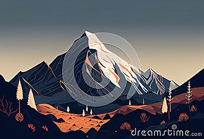 Landscape of mountains Vector illustration in flat style AI generated Cartoon Illustration