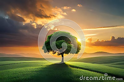 landscape with mountian trees and sky with generative AI Stock Photo