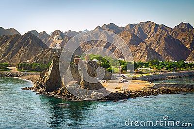Landscape of Muscat, Oman with Muttrah incense burner, Middle East. Stock Photo