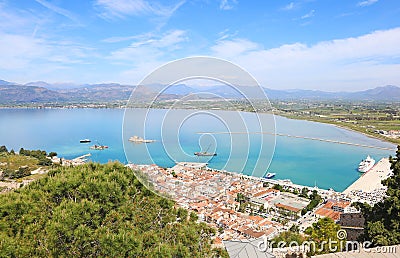 Landscape of Nafplio town Argolis Greece - drone view Stock Photo