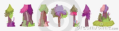 Landscape nature foliage forest trees bush icons theme Vector Illustration