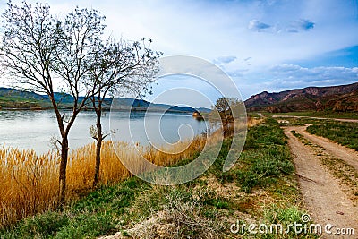 Landscape nature river tree sky Central Asia Stock Photo