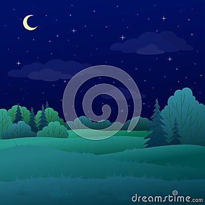 Landscape, night summer forest Vector Illustration