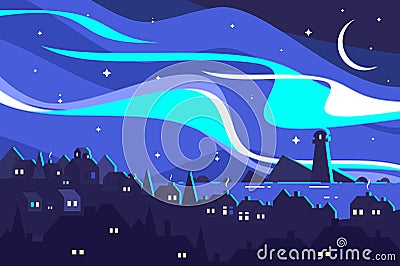 Landscape of Northern Lights Vector Illustration