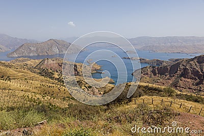 Landscape with Nurek Reservoir near Dushanbe in Tajikistan Stock Photo