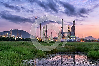 Landscape of Oil Refinery Plant and Manufacturing Petrochemical Process Building, Industry of Power Energy and Chemical Petroleum Stock Photo