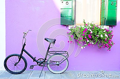 Landscape with an old bike Stock Photo