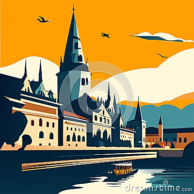 Landscape of the old town of Prague, Czech Republic. Vector illustration generative AI Vector Illustration