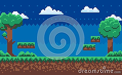 Adventure Map, Pixel Game, Green Nature Vector Vector Illustration