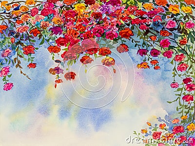 Landscape painting imagination colorful of roses flowers and emotion Stock Photo