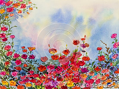 Landscape painting imagination colorful of roses flowers and emotion Stock Photo