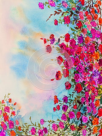 Landscape painting imagination colorful of roses flowers and emotion Stock Photo