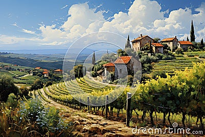 Italian vineyard created with Generative Al technology Stock Photo