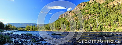 Landscape Panorama of Lower Nicola River in Morning Light, British Columbia, Canada Stock Photo