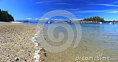 Landscape Panorama of Mansons Landing, Cortes Island, Discovery Islands, British Columbia, Canada Stock Photo