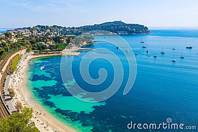 Landscape panoramic coast view between Nice and Monaco, Cote d'Azur, France, South Europe. Beautiful luxury resort of French Stock Photo