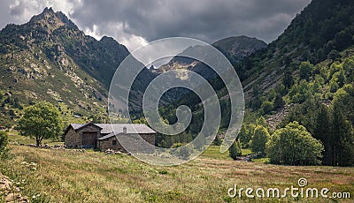 Landscape Panoramic View of Vall d`Incles Stock Photo