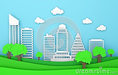 Landscape paper city ecology building modern city nature 3D Stock Photo