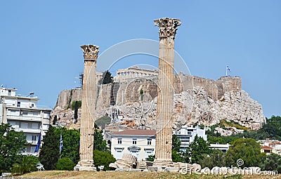 Landscape of Parthenon as seen from the temple of Olympian Zeus Athens Greece Stock Photo