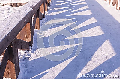 landscape pattern bridge shadow tree reflection snow winter sun Stock Photo