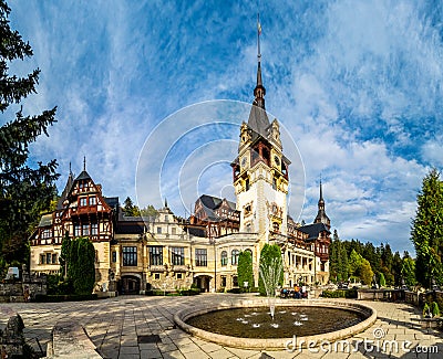 Landscape with Peles castle Stock Photo