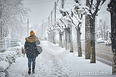 landscape with people in the streets in winter 1 Editorial Stock Photo