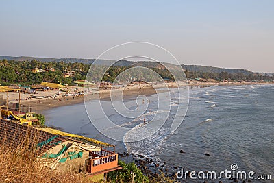 Landscape photo of coastline and sandy beaches with high point in high resolution. sea line, sandy, beach and forest on background Stock Photo