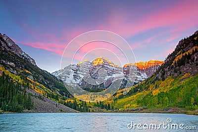 Landscape photo of Maroon bell in Aspen Colorado autumn season, USA Stock Photo