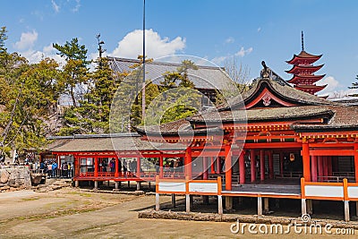 Landscape photo of the Shinto shrine during spring on Miyajima, Japan Editorial Stock Photo