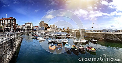 Landscape of pier in fishing village. Coastal tourism of Spain. Castro urdiales.Cantabria Stock Photo