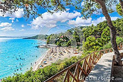 Landscape with Platis Gialos beach in Kefalonia island, Greece Stock Photo