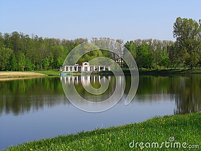 Landscape with a pond in Nesvizh Stock Photo