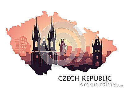 Landscape of Prague with sights. Abstract skyline in the form of maps Czech Republic Vector Illustration