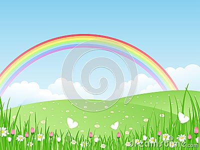 Landscape with a Rainbow. Vector Illustration