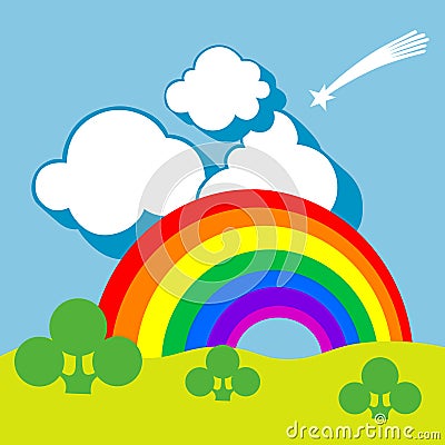 Landscape Rainbow Background Vector Illustration