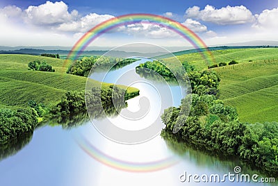 Landscape with rainbow Cartoon Illustration