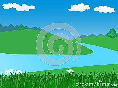 Landscape with river Vector Illustration