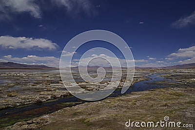 Landscape with river and lake in the altiplano in bolivia Stock Photo